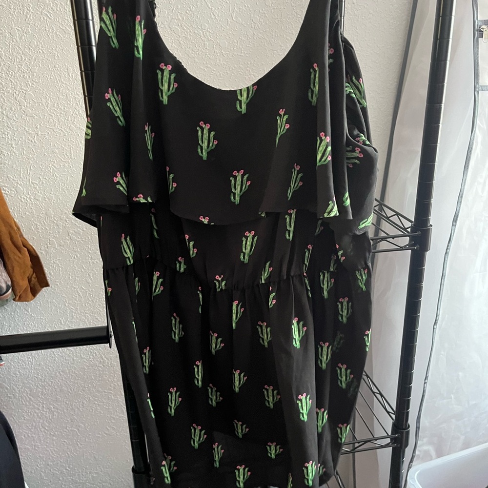 Torrid Black Top with Green and Pink Cactus Design